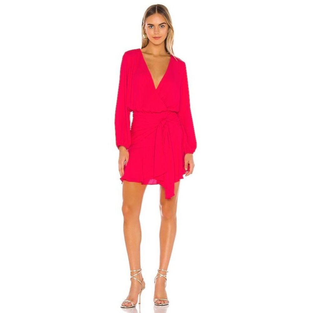 Krisa Tie Waist Surplice Mini Dress in Desire Pink XSmall - Picture 8 of 8